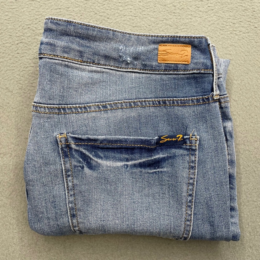 Seven7 Women Slim Fit Jeans Cotton Blend Size 8 Blue Frayed Raw Hem MY1544DES